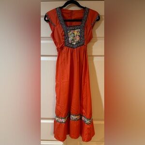 Vibrant 70s Jody of California Apron Sun Dress w Floral Accents women’s size 6